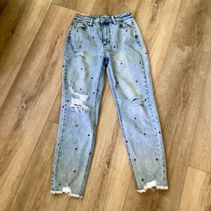 Tinsel Women’s Distressed Jeans With Embroidered Lips Size 26 High Waisted